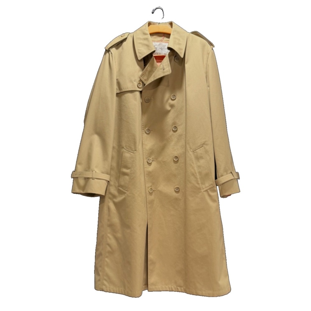 Vintage Oleg Cassini Trench Coat Men 42 L Tan Belted Lined Classic Rain Coat - Picture 2 of 13